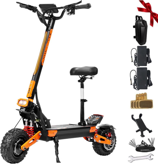 Electric Scooter for Adults – 5600W Dual Motors, 50MPH, 60V 30Ah Battery, 60 Miles Range, 11" All-Terrain Tires, Foldable with Detachable Seat (UL 2272 Tested)