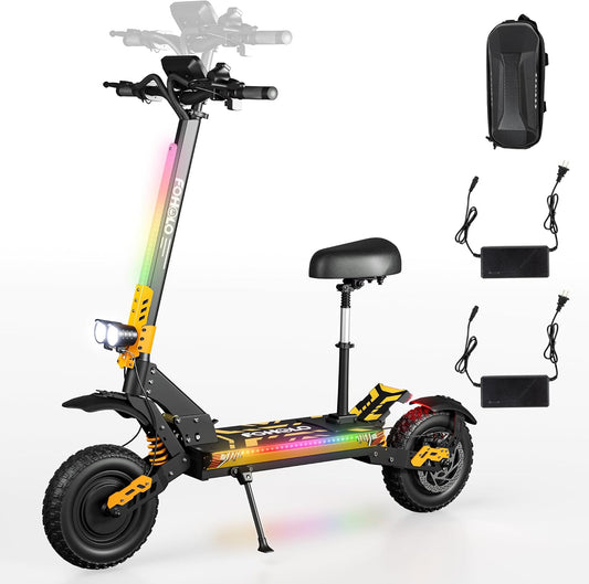 60V Electric Scooter Adults – 5600W Dual Motors, 47MPH, 55 Miles Range, 12" All-Terrain Tires, Foldable with Seat, Off-Road & Road Ready