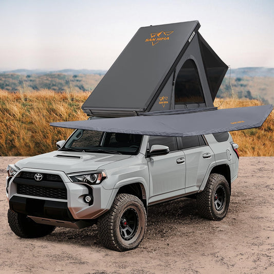Sanhima Rooftop Tent Hard Shell - Hotham Lite Roof Tent Gray w/ 180 Awning Free Standing